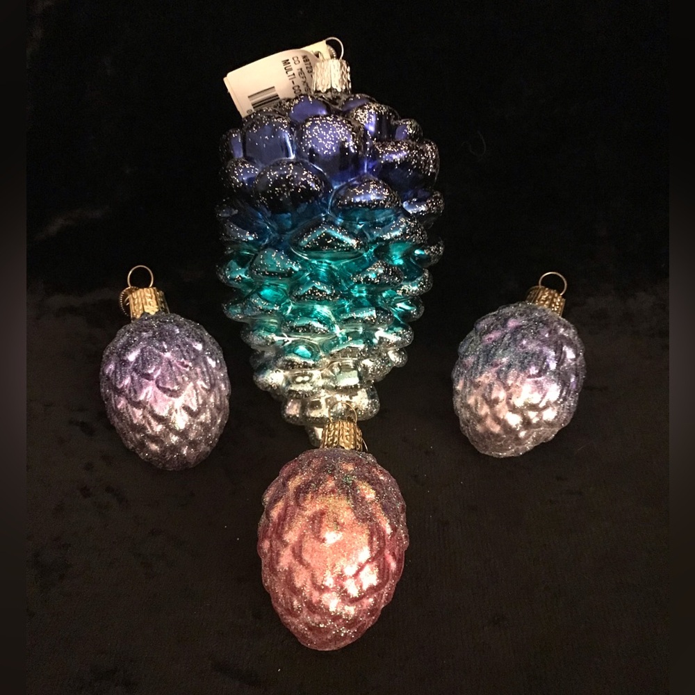 Glittery Pinecone Holiday Ornament Set - Blue, Purple, Pink
Set of 4